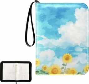 4 Pockets Trading Card Album Holder Book Folder Sports Card Binder Flower Blue Sky 400 Double Side Pockets for 3 Ring Binder Zipper
