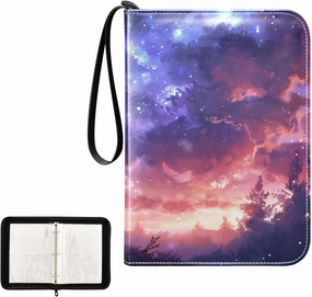 4 Pockets Trading Card Album Holder Book Folder Sports Card Binder Fox Galaxy Sky 400 Double Side Pockets for 3 Ring Binder Zipper