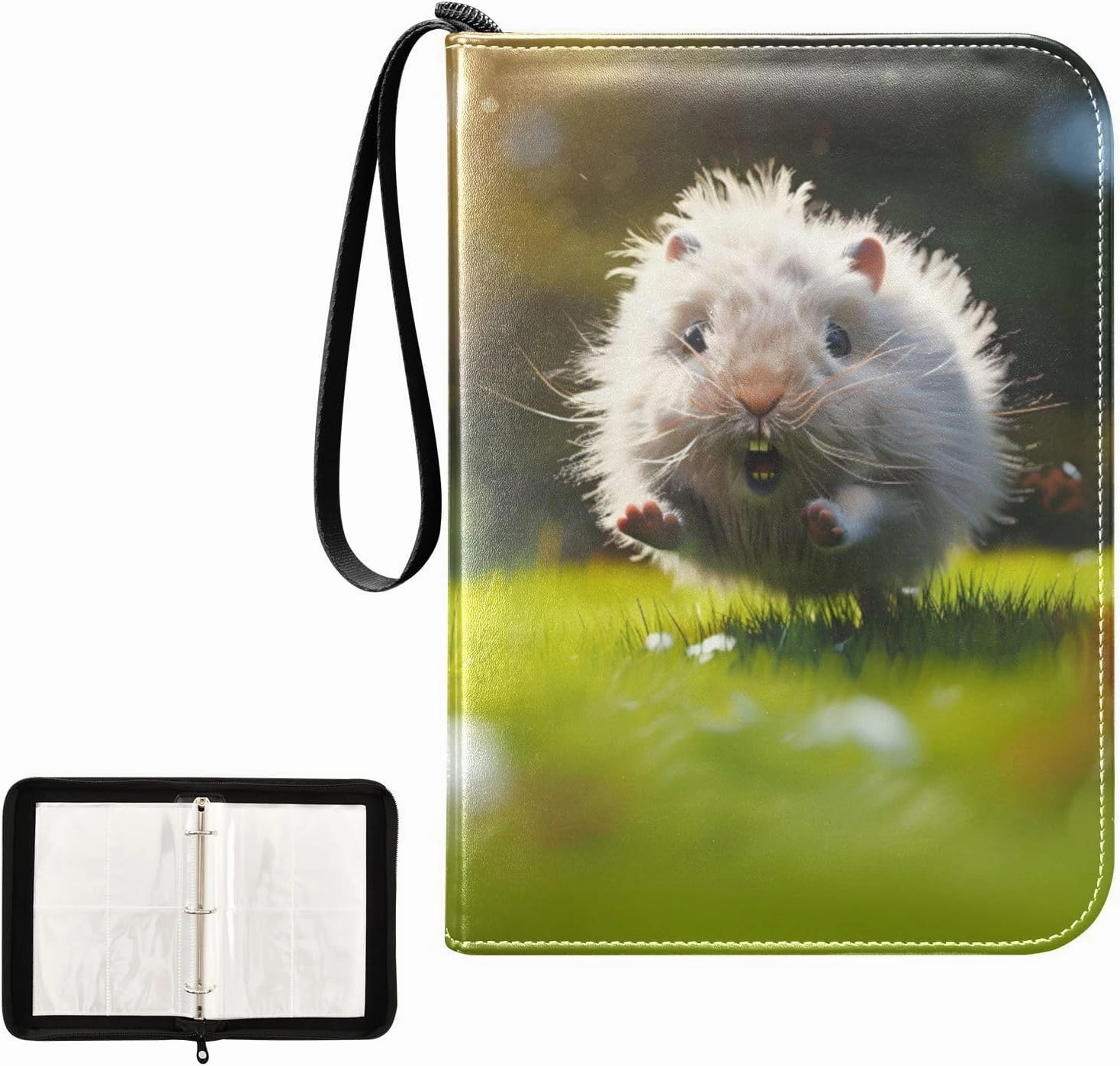 4 Pockets Trading Card Album Holder Book Folder Sports Card Binder Hamster Running 400 Double Side Pockets for 3 Ring Binder Zipper