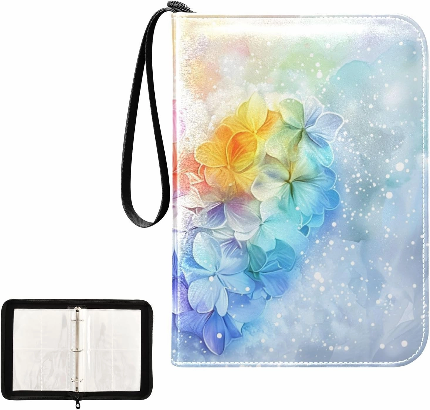 4 Pockets Trading Card Album Holder Book Folder Sports Card Binder Heart Flower 400 Double Side Pockets for 3 Ring Binder Zipper