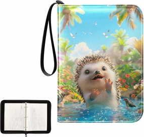 4 Pockets Trading Card Album Holder Book Folder Sports Card Binder Hedgehog Swimming 400 Double Side Pockets for 3 Ring Binder Zipper