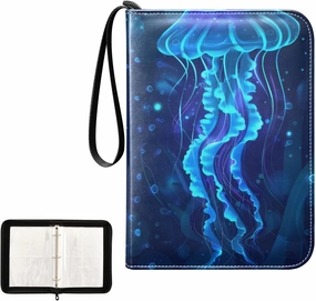 4 Pockets Trading Card Album Holder Book Folder Sports Card Binder Jellyfish Underwater 400 Double Side Pockets for 3 Ring Binder Zipper