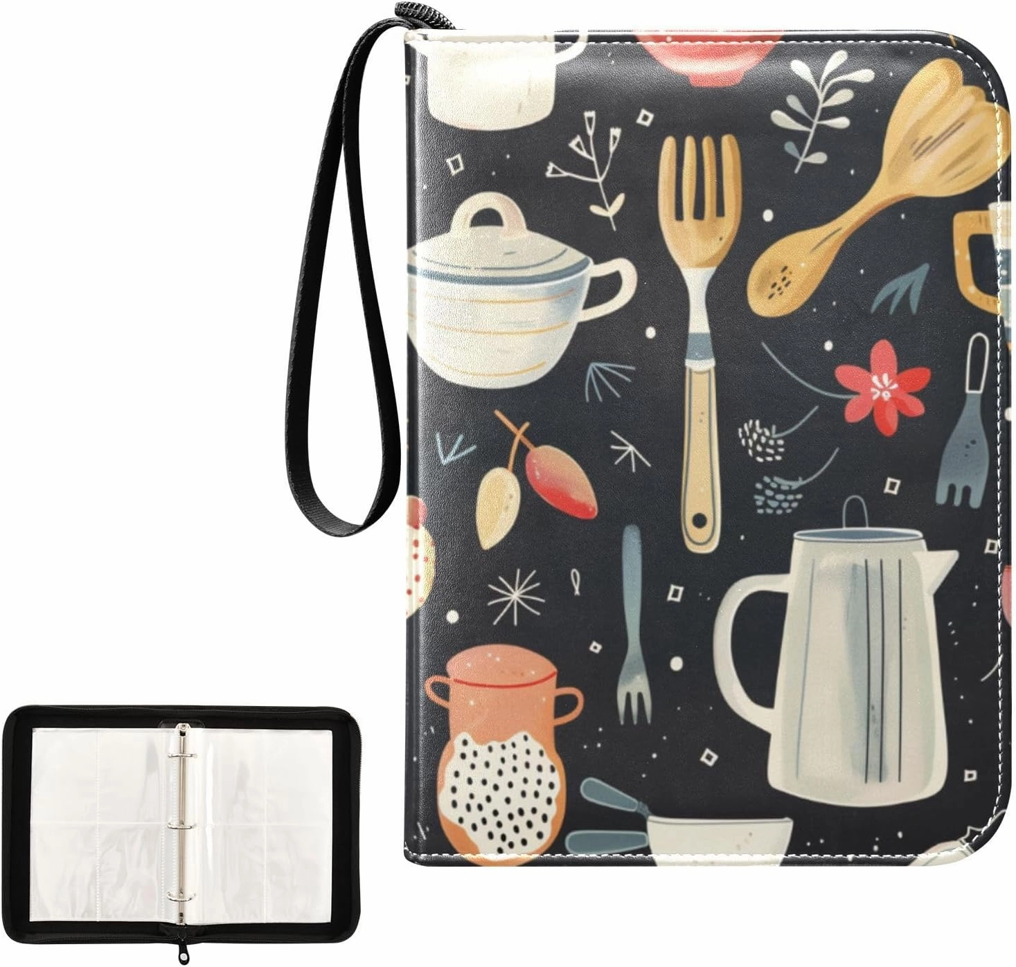 4 Pockets Trading Card Album Holder Book Folder Sports Card Binder Kitchen Utensils 400 Double Side Pockets for 3 Ring Binder Zipper
