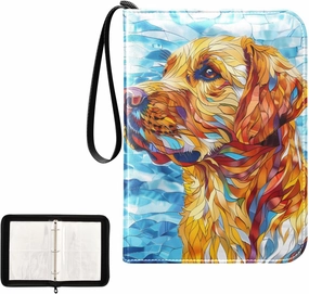 4 Pockets Trading Card Album Holder Book Folder Sports Card Binder Labrador Colored Glass 400 Double Side Pockets for 3 Ring Binder Zipper