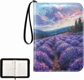 4 Pockets Trading Card Album Holder Book Folder Sports Card Binder Lavender Field 400 Double Side Pockets for 3 Ring Binder Zipper