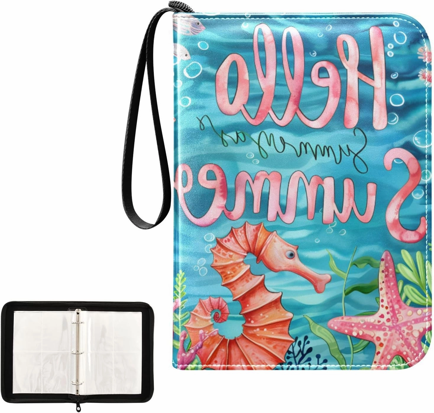4 Pockets Trading Card Album Holder Book Folder Sports Card Binder Marine Hello Summer 400 Double Side Pockets for 3 Ring Binder Zipper
