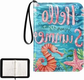 4 Pockets Trading Card Album Holder Book Folder Sports Card Binder Marine Hello Summer 400 Double Side Pockets for 3 Ring Binder Zipper
