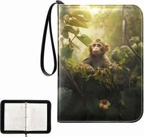 4 Pockets Trading Card Album Holder Book Folder Sports Card Binder Monkey Forest 400 Double Side Pockets for 3 Ring Binder Zipper