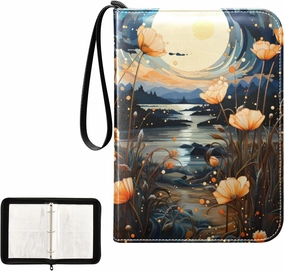 4 Pockets Trading Card Album Holder Book Folder Sports Card Binder Moon Flower 400 Double Side Pockets for 3 Ring Binder Zipper