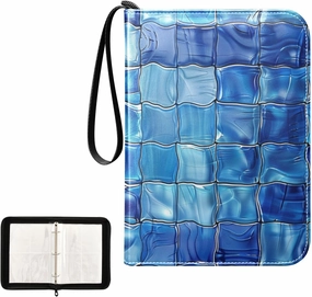 4 Pockets Trading Card Album Holder Book Folder Sports Card Binder Mosaic Tile Blue 400 Double Side Pockets for 3 Ring Binder Zipper