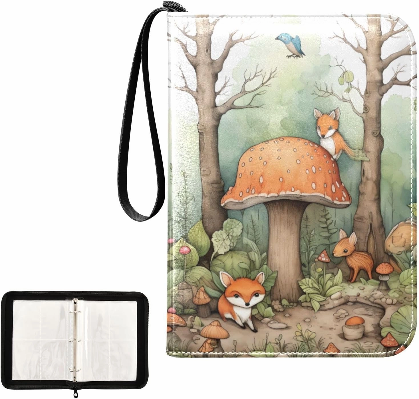 4 Pockets Trading Card Album Holder Book Folder Sports Card Binder Mushroom 4 400 Double Side Pockets for 3 Ring Binder Zipper
