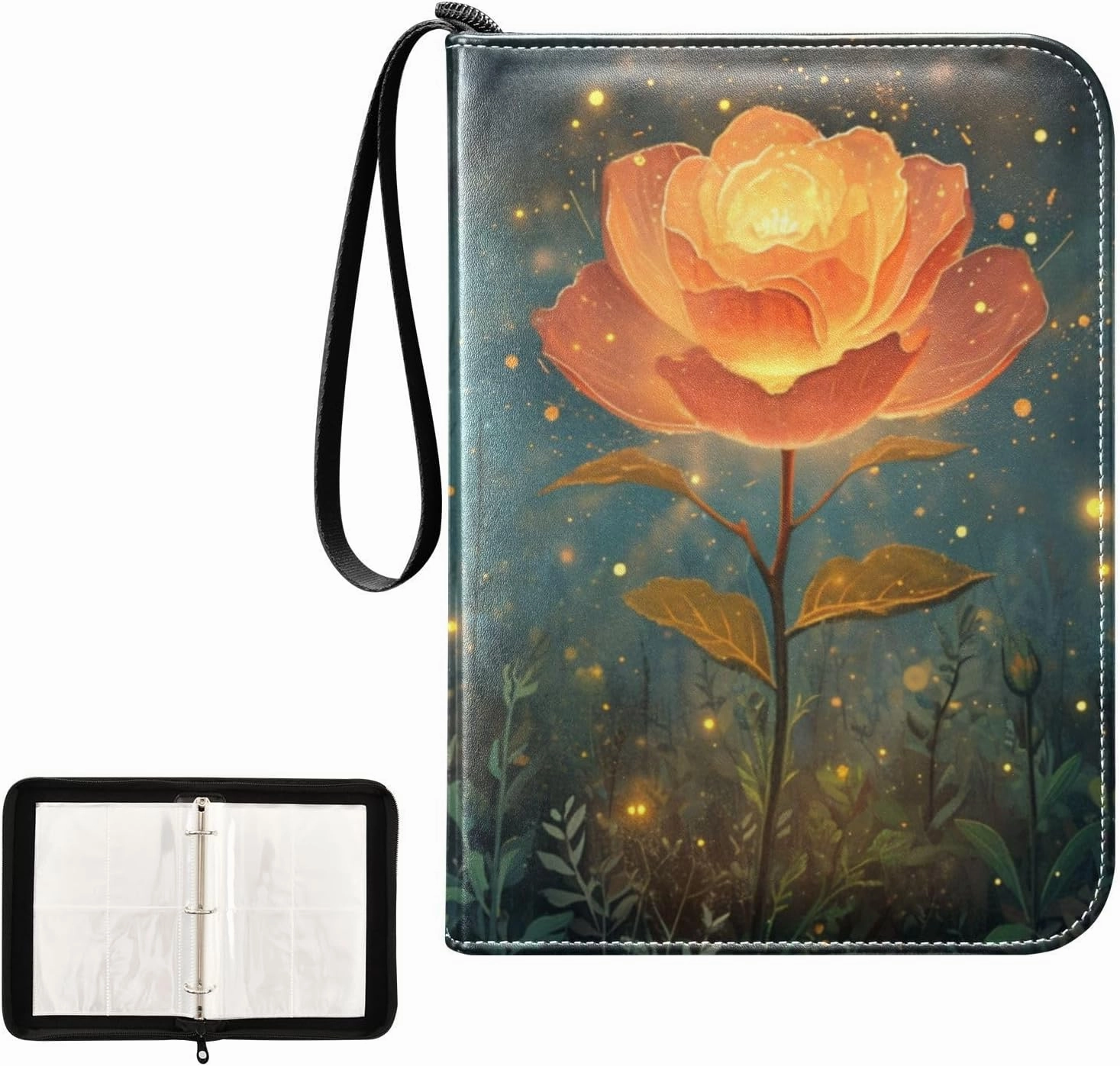 4 Pockets Trading Card Album Holder Book Folder Sports Card Binder Myth Flower 400 Double Side Pockets for 3 Ring Binder Zipper