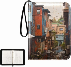 4 Pockets Trading Card Album Holder Book Folder Sports Card Binder Old Street Painting 400 Double Side Pockets for 3 Ring Binder Zipper