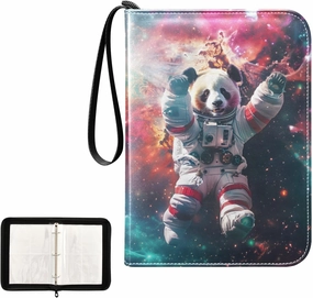 4 Pockets Trading Card Album Holder Book Folder Sports Card Binder Panda Spacesuit 400 Double Side Pockets for 3 Ring Binder Zipper