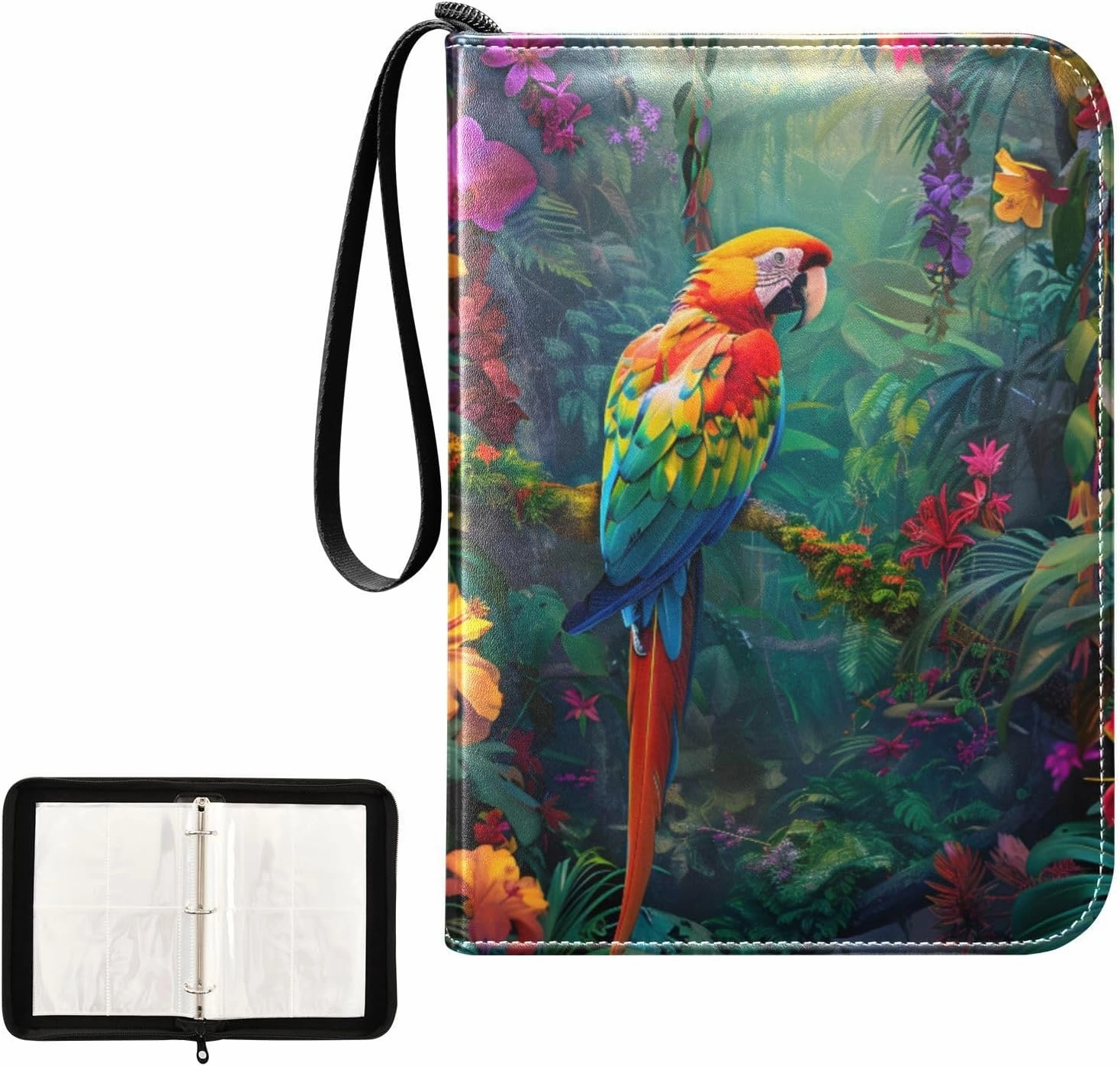 4 Pockets Trading Card Album Holder Book Folder Sports Card Binder Parrot Hylaea 400 Double Side Pockets for 3 Ring Binder Zipper