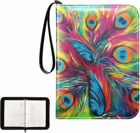 4 Pockets Trading Card Album Holder Book Folder Sports Card Binder Peacock Feather Oilpainting 400 Double Side Pockets for 3 Ring Binder Zipper