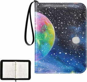 4 Pockets Trading Card Album Holder Book Folder Sports Card Binder Planet Watercolor 400 Double Side Pockets for 3 Ring Binder Zipper