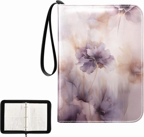 4 Pockets Trading Card Album Holder Book Folder Sports Card Binder Purple Flower 400 Double Side Pockets for 3 Ring Binder Zipper