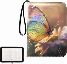 4 Pockets Trading Card Album Holder Book Folder Sports Card Binder Rainbow Butterfly 400 Double Side Pockets for 3 Ring Binder Zipper