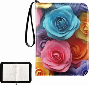 4 Pockets Trading Card Album Holder Book Folder Sports Card Binder Rose Multicolor 400 Double Side Pockets for 3 Ring Binder Zipper