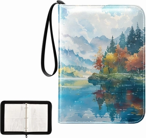 4 Pockets Trading Card Album Holder Book Folder Sports Card Binder Scenery Painting 400 Double Side Pockets for 3 Ring Binder Zipper