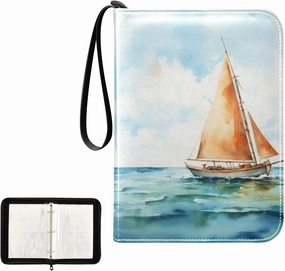 4 Pockets Trading Card Album Holder Book Folder Sports Card Binder Sea Sailboat 400 Double Side Pockets for 3 Ring Binder Zipper