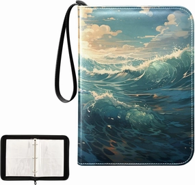 4 Pockets Trading Card Album Holder Book Folder Sports Card Binder Sea Wave 4 400 Double Side Pockets for 3 Ring Binder Zipper