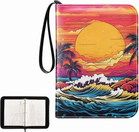 4 Pockets Trading Card Album Holder Book Folder Sports Card Binder Sea Wave Sunset 400 Double Side Pockets for 3 Ring Binder Zipper