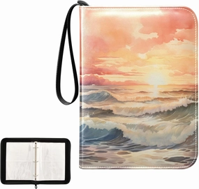 4 Pockets Trading Card Album Holder Book Folder Sports Card Binder Sea Wave Watercolor 2 400 Double Side Pockets for 3 Ring Binder Zipper