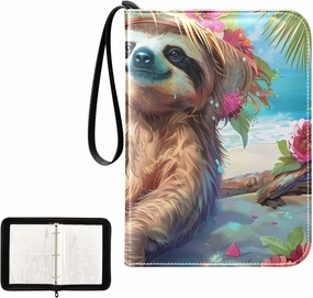 4 Pockets Trading Card Album Holder Book Folder Sports Card Binder Sloth Hawaii 400 Double Side Pockets for 3 Ring Binder Zipper
