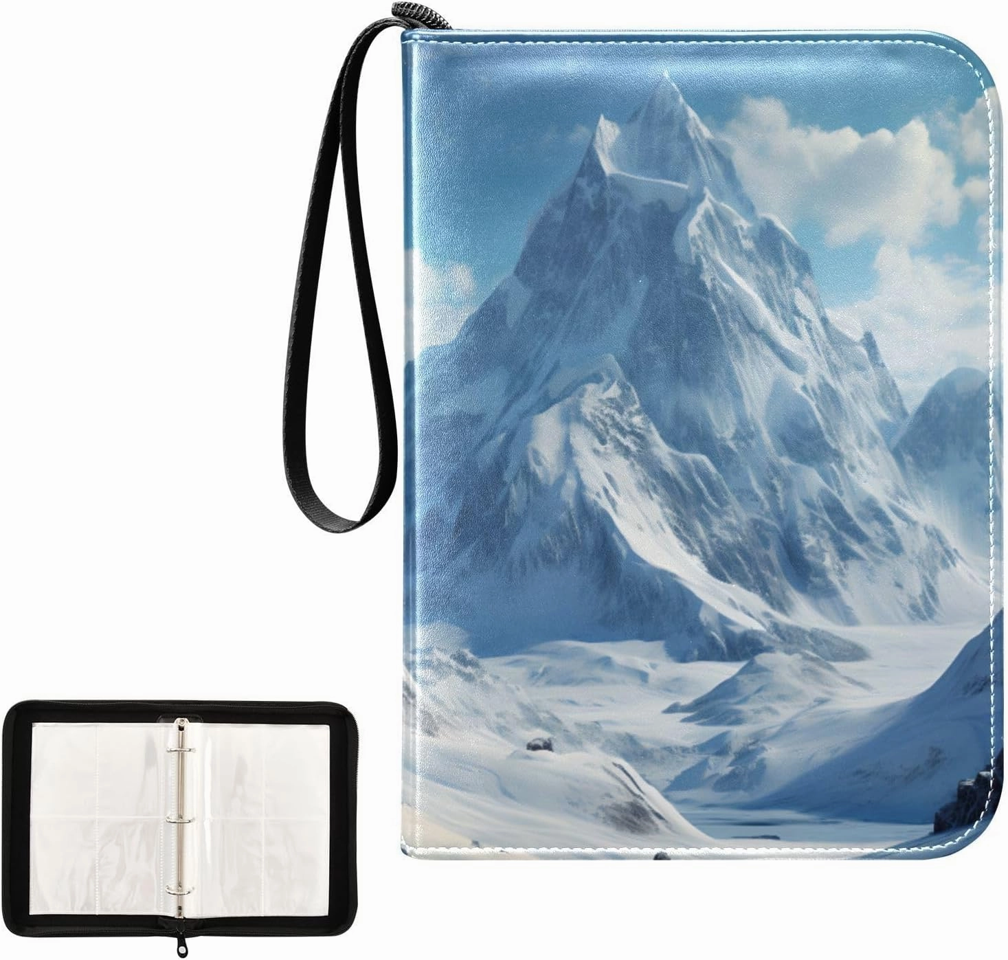 4 Pockets Trading Card Album Holder Book Folder Sports Card Binder Snow Moutain 1 400 Double Side Pockets for 3 Ring Binder Zipper