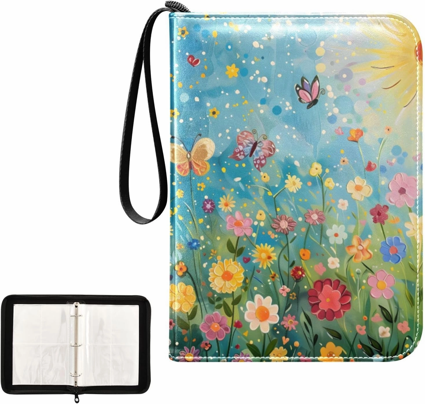 4 Pockets Trading Card Album Holder Book Folder Sports Card Binder Summertime Flowers 400 Double Side Pockets for 3 Ring Binder Zipper