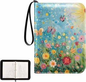 4 Pockets Trading Card Album Holder Book Folder Sports Card Binder Summertime Flowers 400 Double Side Pockets for 3 Ring Binder Zipper