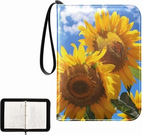 4 Pockets Trading Card Album Holder Book Folder Sports Card Binder Sunflowers Blue Sky 400 Double Side Pockets for 3 Ring Binder Zipper
