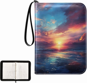 4 Pockets Trading Card Album Holder Book Folder Sports Card Binder Sunset Glow Sea 400 Double Side Pockets for 3 Ring Binder Zipper