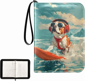 4 Pockets Trading Card Album Holder Book Folder Sports Card Binder Surfing Dog 400 Double Side Pockets for 3 Ring Binder Zipper