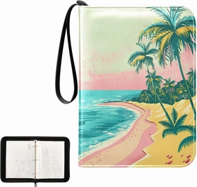 4 Pockets Trading Card Album Holder Book Folder Sports Card Binder Tropical Beach Cartoon 400 Double Side Pockets for 3 Ring Binder Zipper