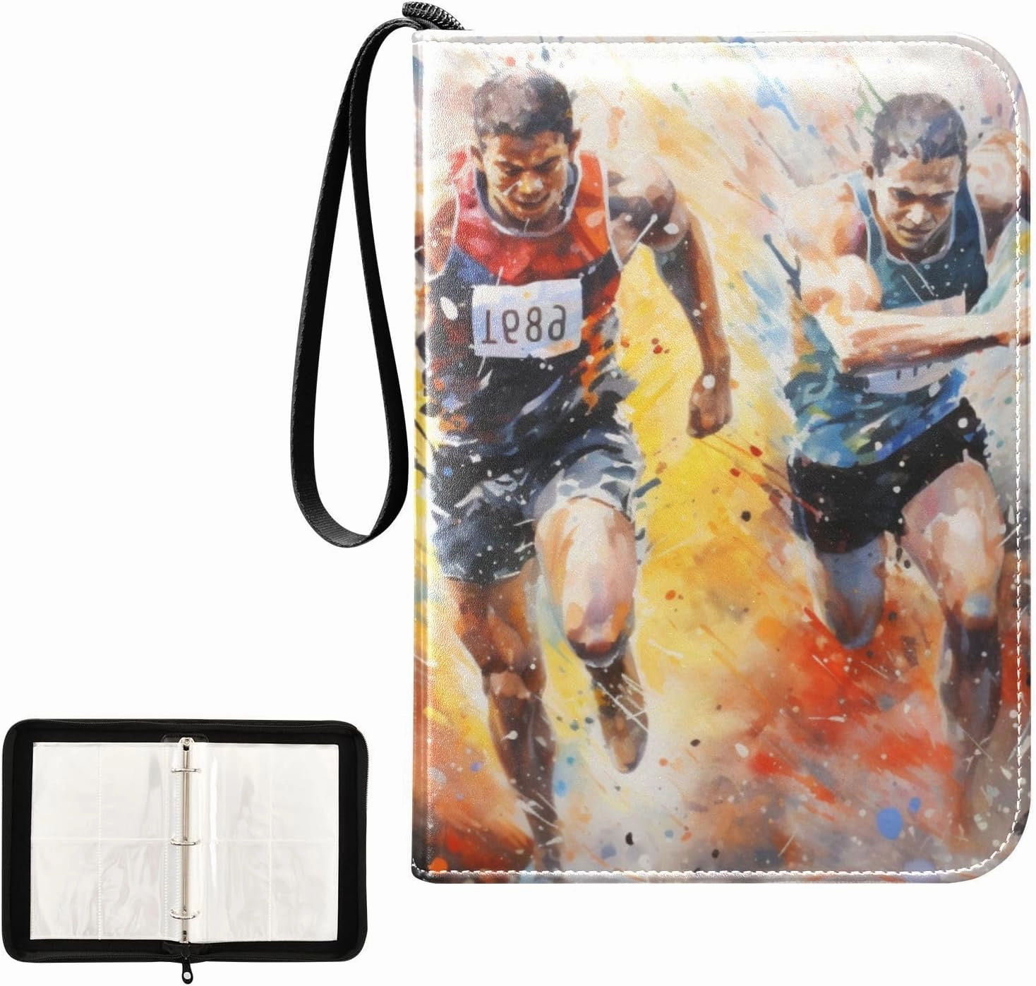 4 Pockets Trading Card Album Holder Book Folder Sports Card Binder Tulip Flower Marathon Running 400 Double Side Pockets for 3 Ring Binder Zipper