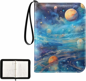4 Pockets Trading Card Album Holder Book Folder Sports Card Binder Universe Space 400 Double Side Pockets for 3 Ring Binder Zipper