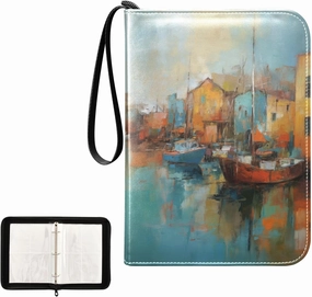 4 Pockets Trading Card Album Holder Book Folder Sports Card Binder Venice Painting 400 Double Side Pockets for 3 Ring Binder Zipper