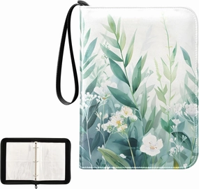 4 Pockets Trading Card Album Holder Book Folder Sports Card Binder Watercolor Plants 400 Double Side Pockets for 3 Ring Binder Zipper