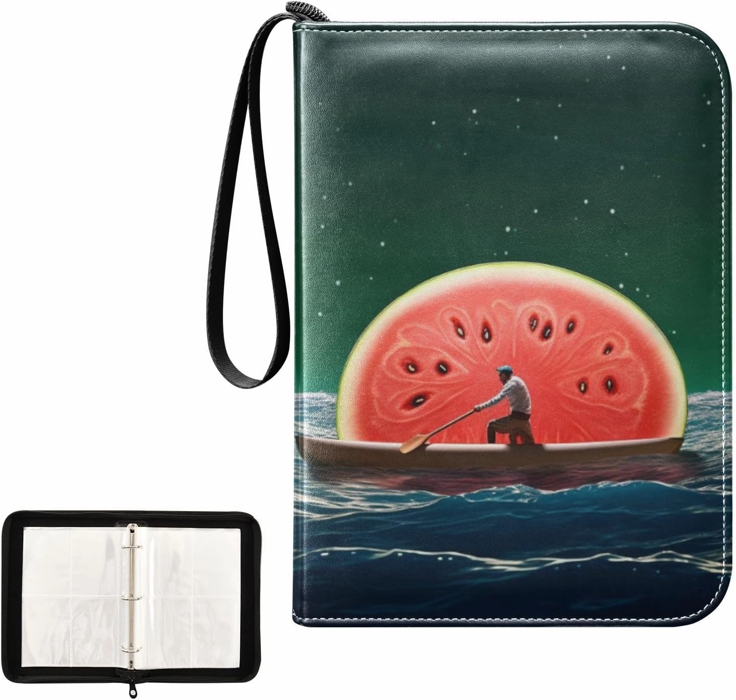 4 Pockets Trading Card Album Holder Book Folder Sports Card Binder Watermelon Boating Funny 400 Double Side Pockets for 3 Ring Binder Zipper