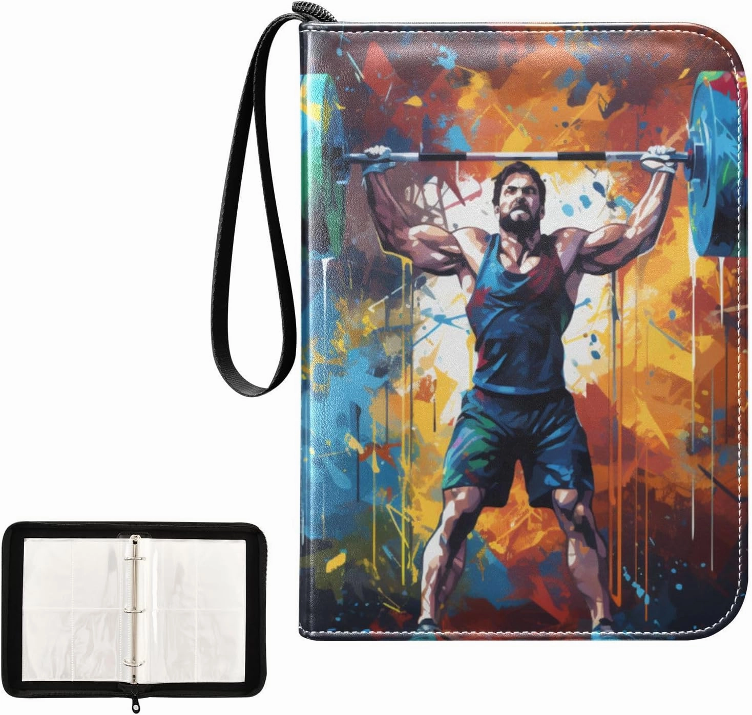 4 Pockets Trading Card Album Holder Book Folder Sports Card Binder Weightlifting 2 400 Double Side Pockets for 3 Ring Binder Zipper