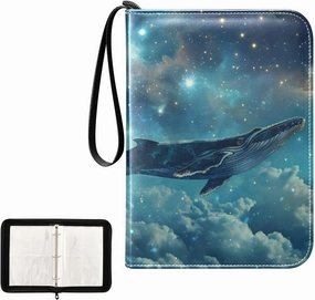 4 Pockets Trading Card Album Holder Book Folder Sports Card Binder Whale Night Sky 400 Double Side Pockets for 3 Ring Binder Zipper