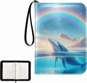 4 Pockets Trading Card Album Holder Book Folder Sports Card Binder Whale Rainbow 400 Double Side Pockets for 3 Ring Binder Zipper