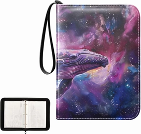 4 Pockets Trading Card Album Holder Book Folder Sports Card Binder Whale Space Purple 400 Double Side Pockets for 3 Ring Binder Zipper