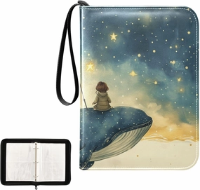 4 Pockets Trading Card Album Holder Book Folder Sports Card Binder Whale Star 400 Double Side Pockets for 3 Ring Binder Zipper