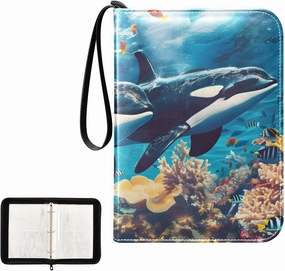4 Pockets Trading Card Album Holder Book Folder Sports Card Binder Whales Family 1 400 Double Side Pockets for 3 Ring Binder Zipper