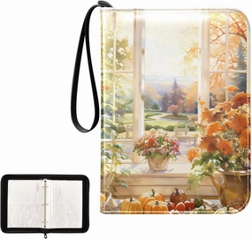 4 Pockets Trading Card Album Holder Book Folder Sports Card Binder Window Autumn 400 Double Side Pockets for 3 Ring Binder Zipper