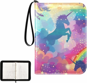 4 Pockets Trading Card Album Holder Book Folder Sports Card Binder Winged Unicorn 400 Double Side Pockets for 3 Ring Binder Zipper